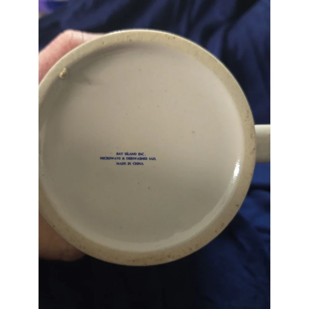 Vintage Bay Island Valentine Ceramic Coffee Mug Heart Collage Script Shabby Chic